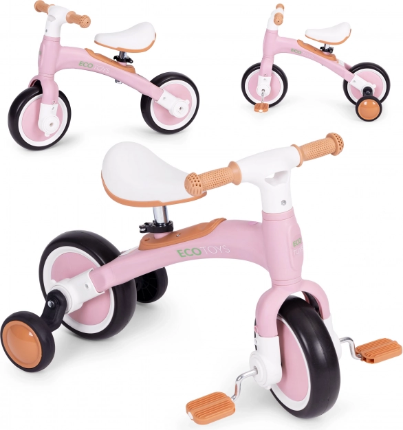 Loopfiets met pedalen en zijwieltjes 3-in-1 ECOTOYS – Roze
