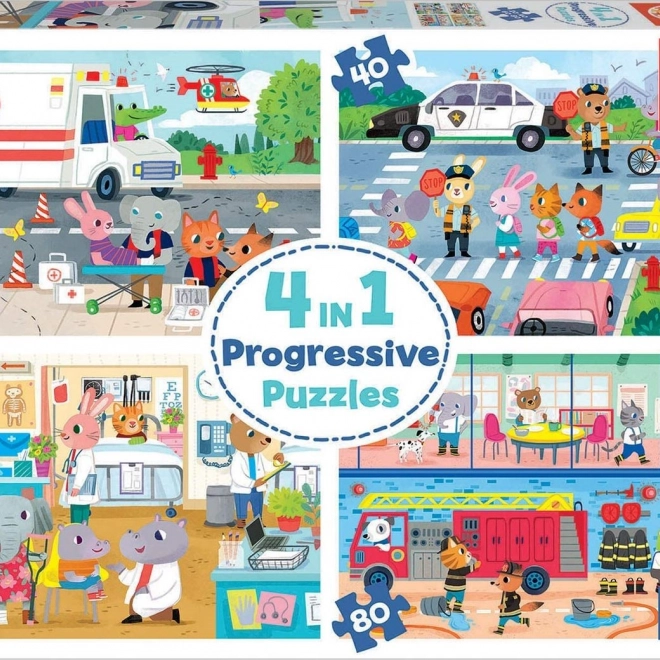 Puzzel Helden in actie 4-in-1 van EDUCA (20,40,60,80 stukjes)