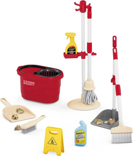 Schoonmaakset voor kinderen met emmer en mop
