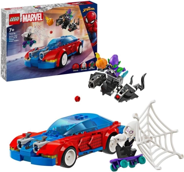 Superhelden Spider-Man en Groene Goblin raceauto