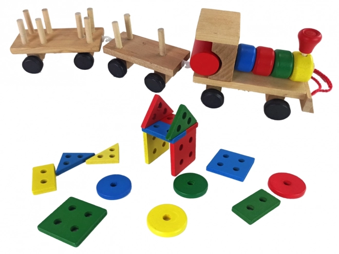 Houten treintje met 2 afneembare wagons