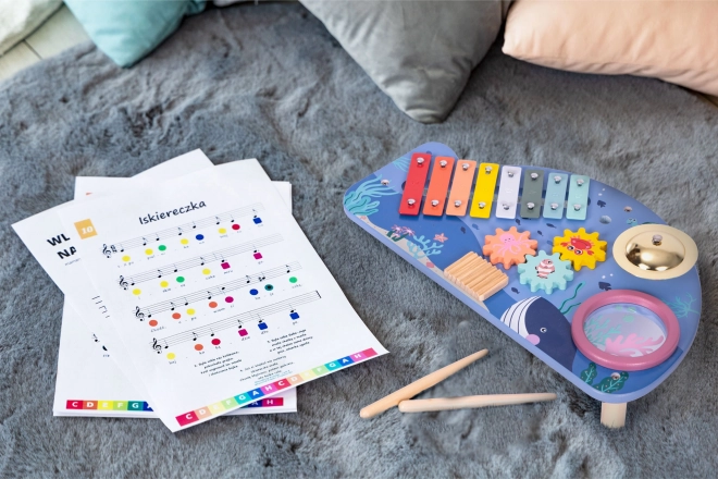 Muziektafel met xylofoon, bekkens, tamboerijn en rammelaar zee wereld ECOTOYS