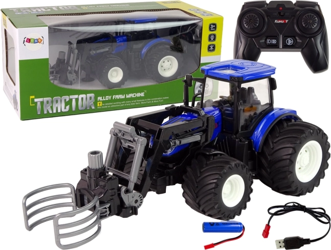 SPIEGEL afstandsbediende tractor met grijper – blauw