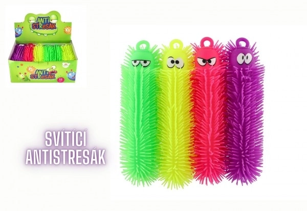 Housenka antistress knijpbare siliconen 30cm op batterijen met licht in 4 kleuren in zak 12 stuks in doos