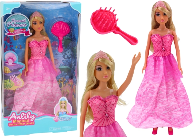 pop Anlily zeemeerminprinses met roze jurk en borstel