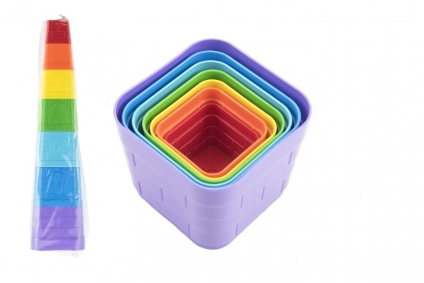 Kubus piramide stapelset kunststof vierkant gekleurd 7 stuks in zakje 12m+