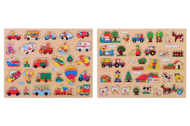 Houten puzzel met grote handgrepen