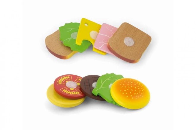 Houten hamburger en sandwich