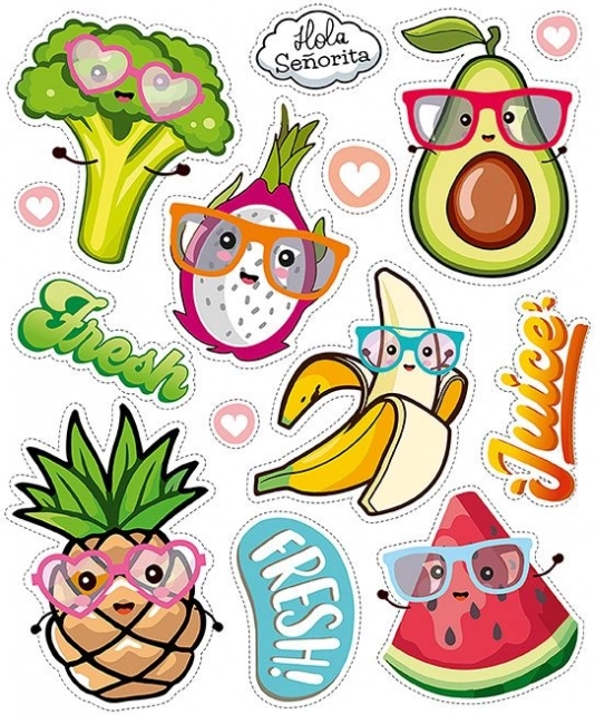 Opstrijkbare afbeeldingen Vrolijk fruit – groot vel 20 × 30 cm