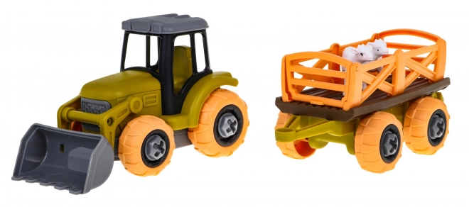 Demontabele tractor met lepel en aanhanger + schroevendraaier + schaap Speelgoed voor kinderen 3+