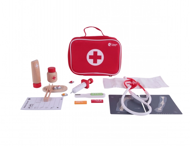 Set dokter/l-arts 19st hout/plastic in kartonnen verpakking 21x16x8cm