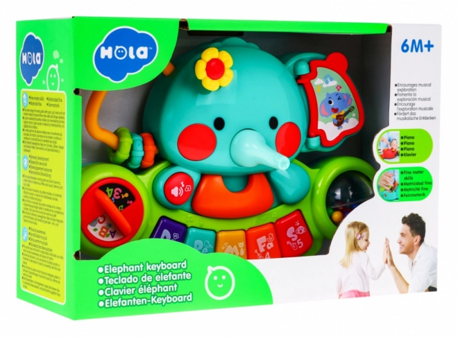 Interactieve olifant met mini piano voor kinderen vanaf 6m+ Muziekspeeltje en rammelaar