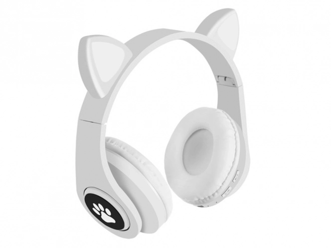 Draadloze koptelefoon bluetooth radio fm mp3 kattenoren led verlichting – Wit