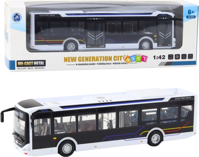 Metalen stadsbus met licht en geluid 1:42 wit