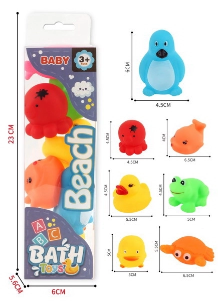 Rubberen dieren voor in bad 6 cm set van 7 stuks