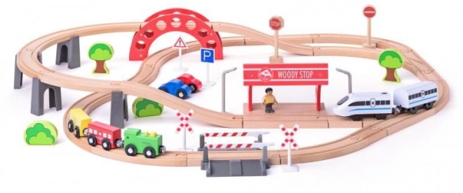 Woody treinbaan met elektrische set
