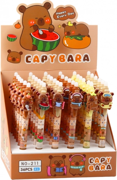 Automatische wisbare pen met 3D capibara, blauwe inkt
