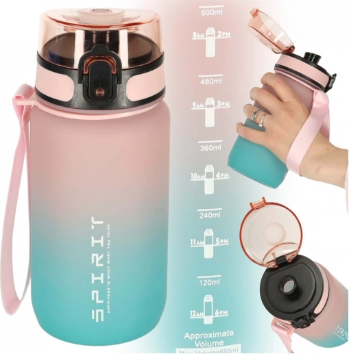 Sportwaterfles met tuit 600 ml roze-blauw