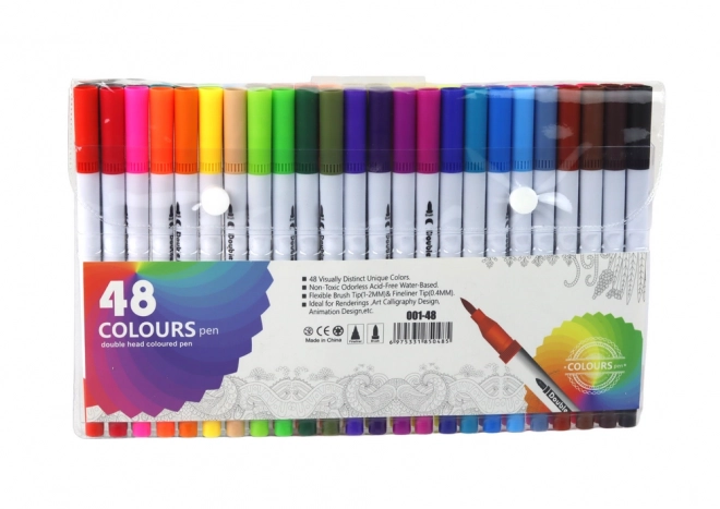 Set van dubbelzijdige potloden 48 stuks in organizer in verschillende kleuren