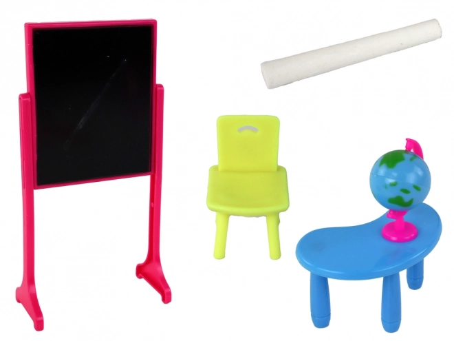 Speelset lerares met leerling en schoolaccessoires
