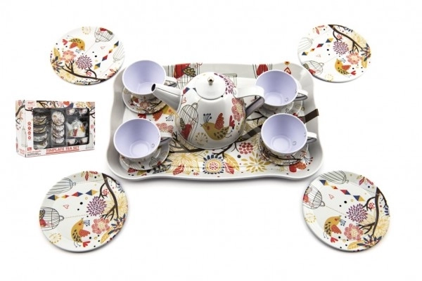 Theeset van 15 stuks tinnen servies