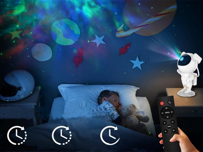 Sterrenprojector in de vorm van een astronaut met afstandsbediening