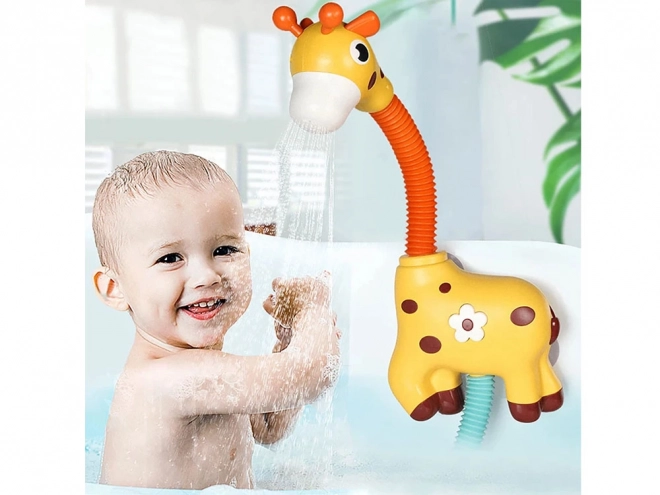 Vrolijke badspeelgoed giraf met waterdouche-effect