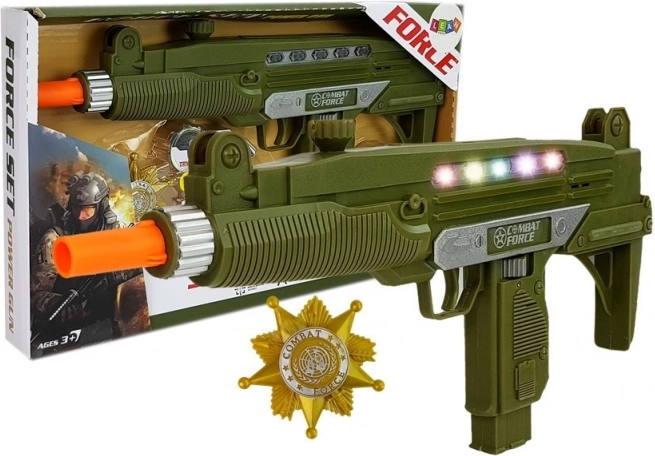 Militaire set kinderpistool met licht, geluid en badge 37 cm