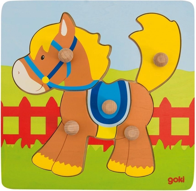 Goki houten inlegpuzzel paardje, 5 stukjes