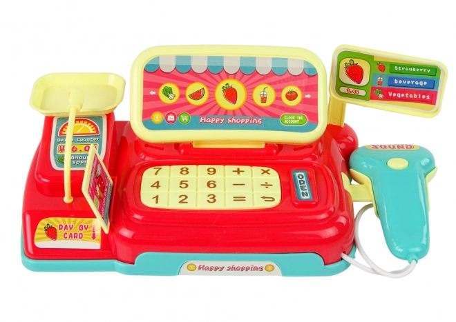 Kinderkassa met winkelwagentje en scanner