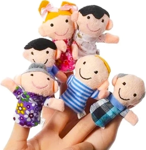 Set van 6 pluchen vingerpoppen - Familie