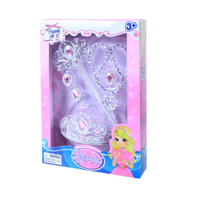 Set kroon met toverstok roze