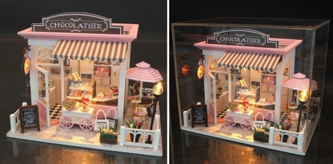 Negen miniatuurhuisjes Chocoladefabriek