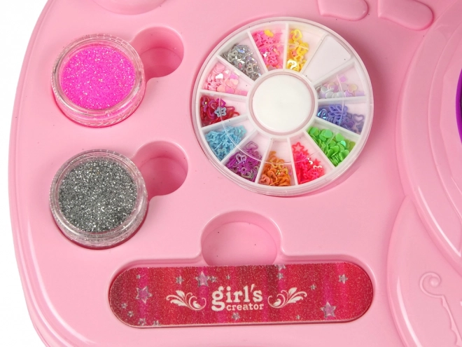Kinderset voor nageldecoratie met glitter en lamp