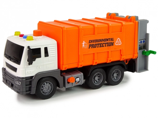 Vuilniswagen met wrijvingaandrijving Geluidseffecten Oranje 1:16 recycling