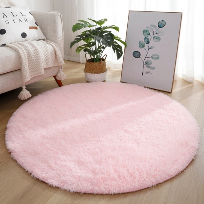 Pluchen zachte ronde antislipmat lichtroze 122 cm