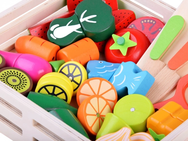 Grote set houten magnetische dozen voor het snijden van groenten en fruit ZA4121