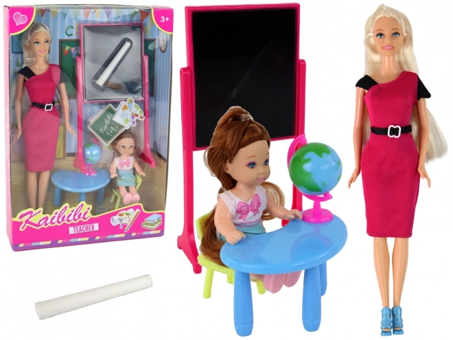 Speelset lerares met leerling en schoolaccessoires