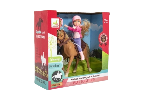 Paard + pop jockey plastic 20cm in doos 23x23x9,5cm