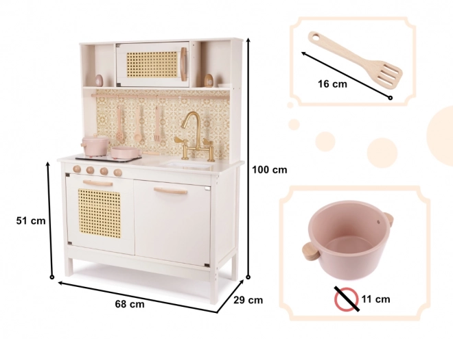 Kinder retro houten keuken met accessoires Boho