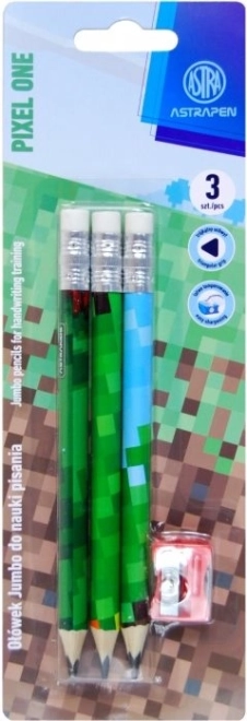 Driehoekige HB-potloden met puntenslijper ASTRA Pixel One, 3 stuks
