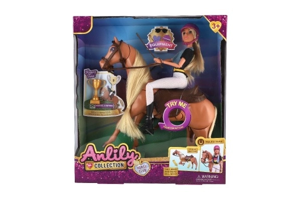 Paard borstel + pop jockey Anlily scharnierend plastic met accessoires in doos 32x36x11cm