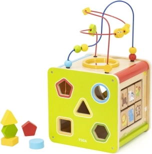 houten educatieve kubus 5-in-1 met doolhof, vormen en xylofoon