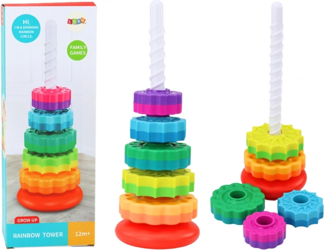 Piramidevormige draaibare toren Regenboog sorteerpuzzel 36 cm 6 st.