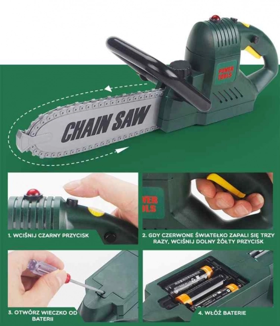 Grote set zaag, helm, bril en handschoenen Woopie