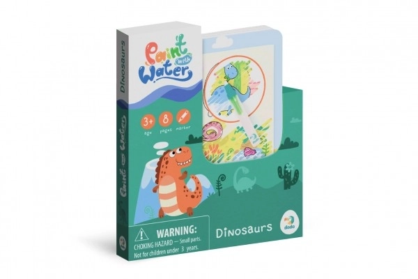 Magisch waterverf kleurboek Dinosaurussen / blok 12x14cm + penseel 8 pagina's in een doos