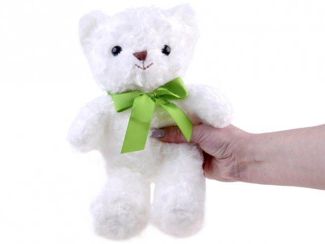 Pluchen witte teddybeer met groene strik 30 cm