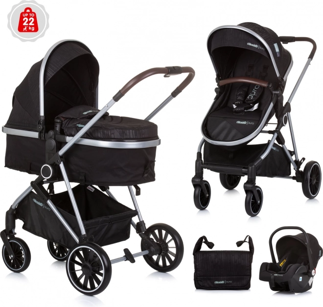 CHIPOLINO Kinderwagen gecombineerd Aura 2v1 Obsidian, Zilver