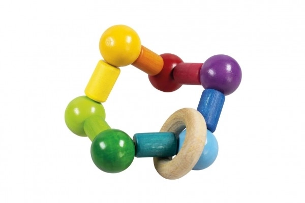 Rammelaar/Schudkralen met ring hout op kaart 10,5x17x3cm 6m+