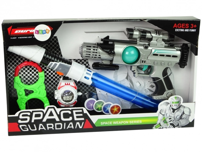 Set van ruimtewapens Space Guardian met laserpistool en zwaard